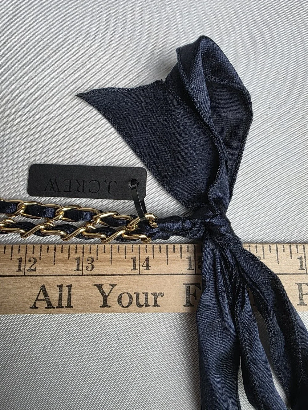 J.Crew New Long Gold Tone Chain Midnight Blue Ribbon Necklace